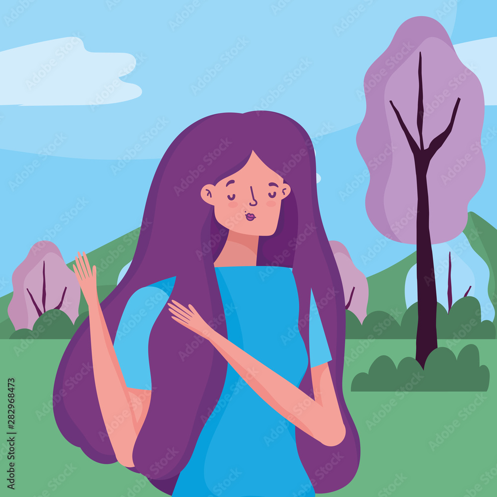 Avatar woman over landscape vector design