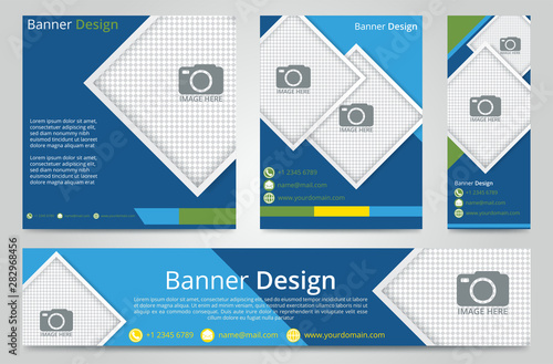 set of web banners of standard size with a place for photos. Vertical, horizontal and square template