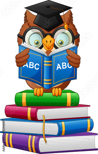 Cartoon owl holding book. vector illustration