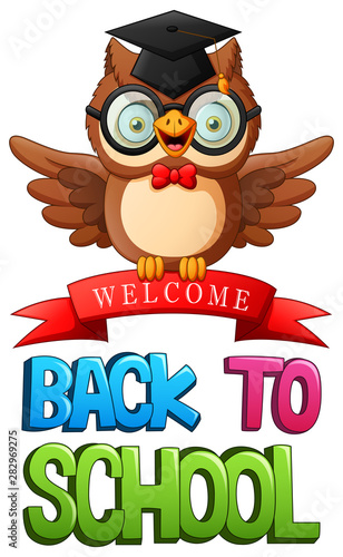 Back to school with happy owl cartoon. vector illustration