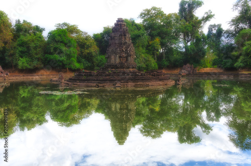 Neak Pean water temple with reflection in pool  Siem Reap  Cambodia