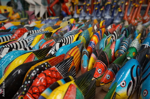 Colorful handmade wooden fish