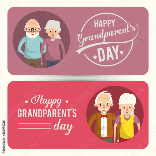 Set of Happy grandparents day card with cartoons