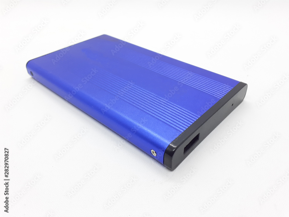 Modern Metallic Computer USB Drive External Hard Drive in White Isolated Background Modern Metallic Computer USB Drive External Hard Drive in White Isolated Background