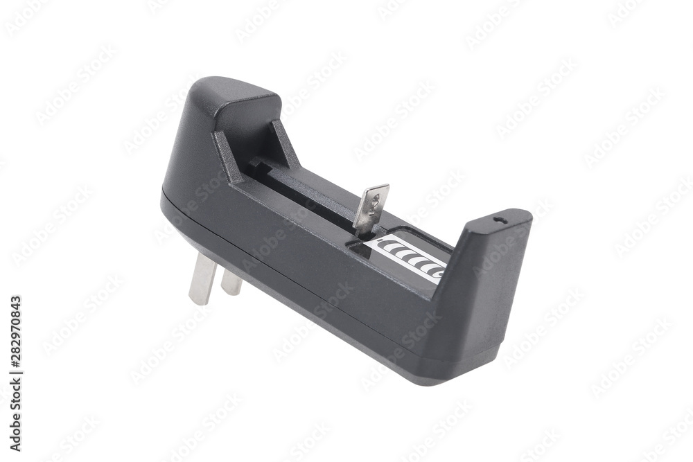 Black Rechargeable Battery Charger isolated on White Background with clipping path Black Rechargeable Battery Charger isolated on White Background with clipping path