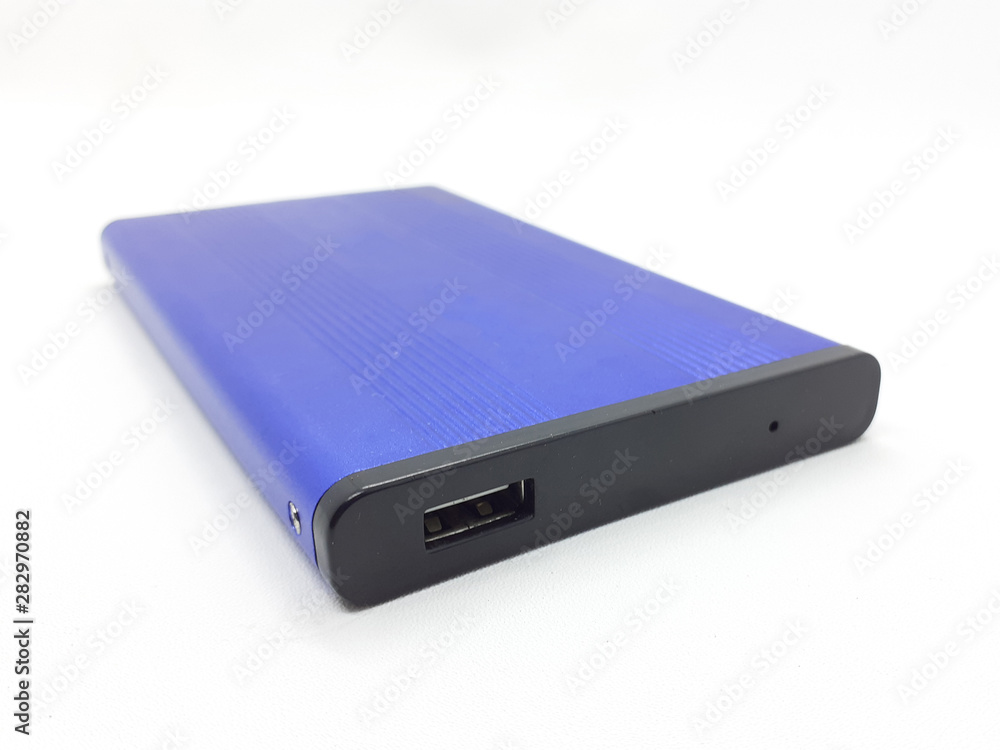 Modern Metallic Computer USB Drive External Hard Drive in White Isolated Background Modern Metallic Computer USB Drive External Hard Drive in White Isolated Background