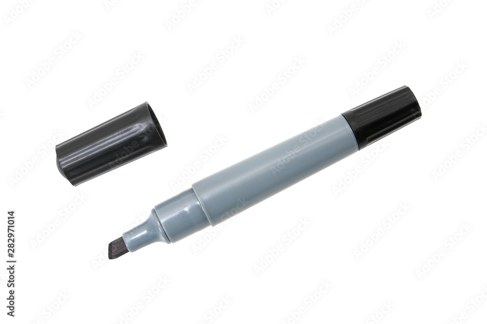 Black marker pen with cap off on a white background with clipping path Black marker pen with cap off on a white background with clipping path