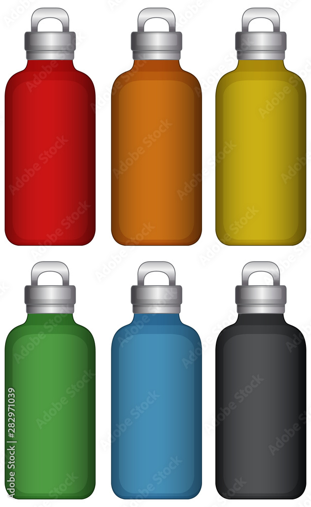 Water bottles in six different colors Water bottles in six different colors