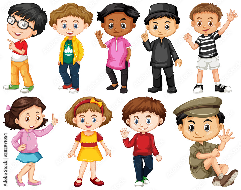 Set of happy children greeting Set of happy children greeting