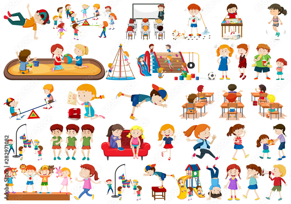 Boys, girls, children in educational fun activty theme Boys, girls, children in educational fun activty theme
