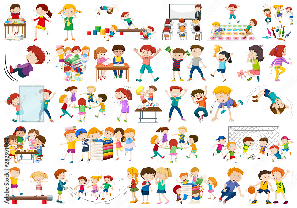 Boys, girls, children in educational fun activty theme