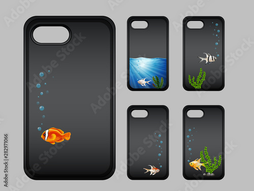 Graphic design on mobile phone case with fish underwater