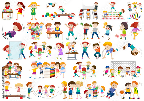 Boys, girls, children in educational fun activty theme