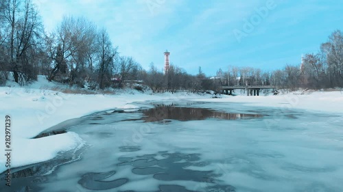 Winter river covered with ice
