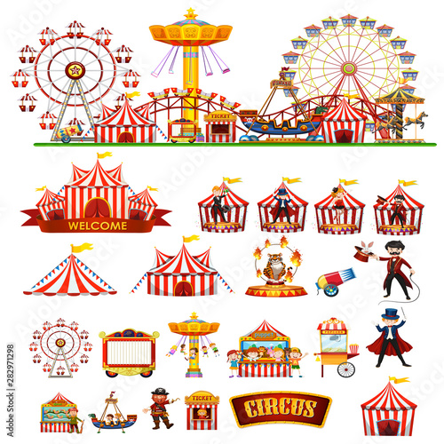 Circus theme objects and children isolated