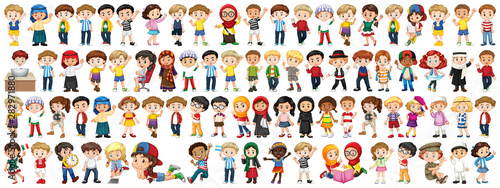 Vászonkép Children with different nationalities on white background