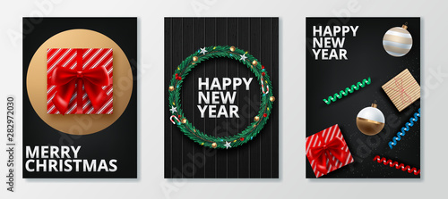 vector illustration of happy new year 2020 gold and black collors place for text christmas balls 