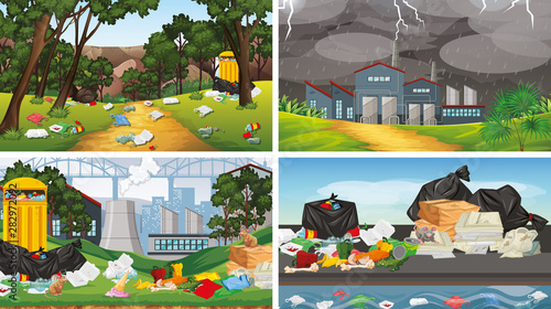 Set of polluted scenes