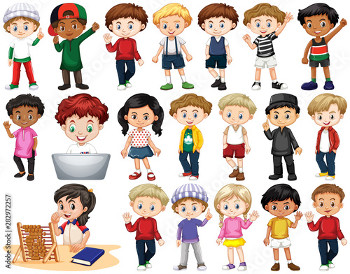 Set of isolated children in different actions