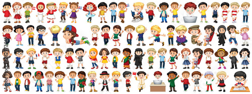 Children with different nationalities on white background