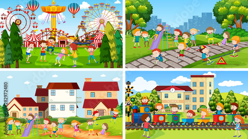 Set of scenes in nature setting