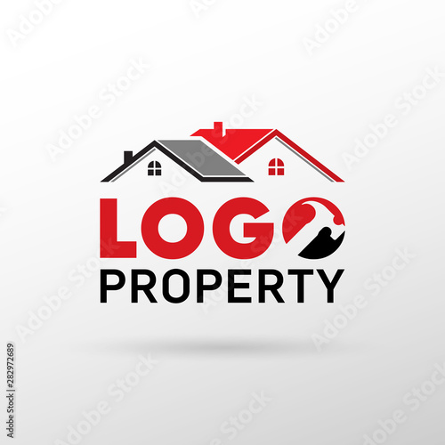 Property and real estate logo vector, house illustration company logotype red and black colors
