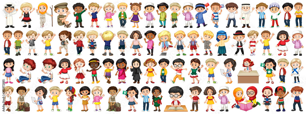 Children with different nationalities on white background