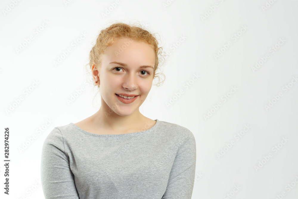 portrait happy young woman isolated portrait happy young woman isolated