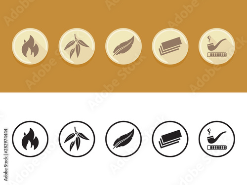 Cigarette Rolling Papers Icon Set, Tobacco Optimized, Slow Burning, Ultrathin, Arabic Gum, Ultralight Icons Vector Elements