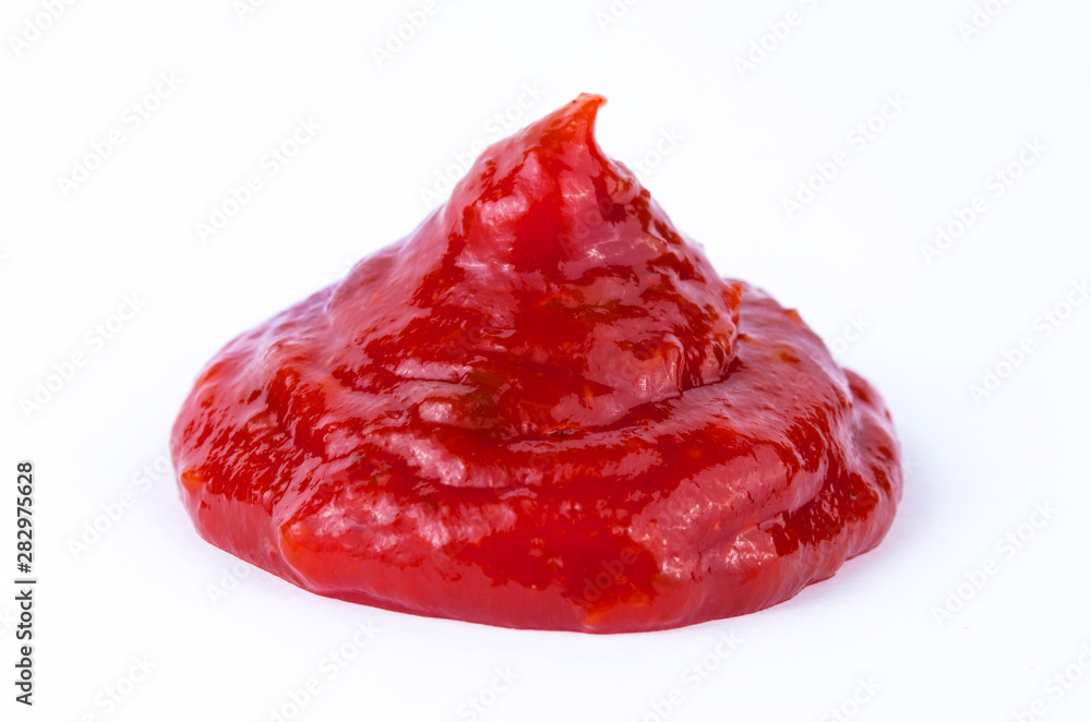 Red ketchup tomato sause closeup isolated on white background, Red ketchup tomato sause closeup isolated on white background,
