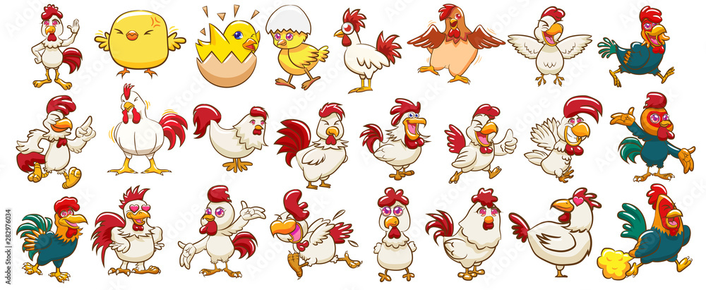 Chicken vector set graphic clipart design - obrazy, fototapety, plakaty 