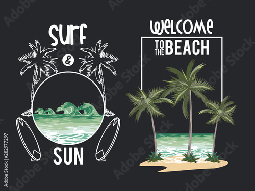 Beach and summer set of cards photo