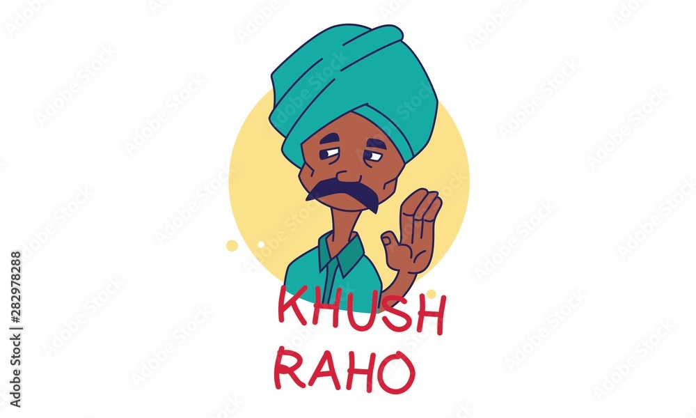 Vector cartoon illustration of Indian man. khush raho Hindi text  translation - Be happy. Isolated on white background. Stock Vector | Adobe  Stock