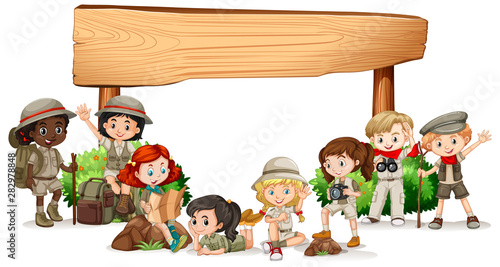 Blank banner design with happy kids