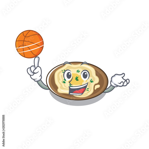 With basketball hummus is cooked in mascot pan