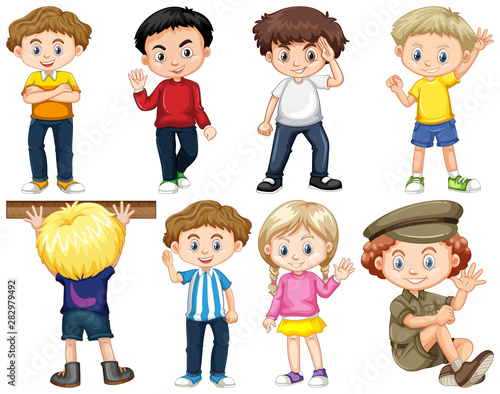 Set of isolated children in different actions