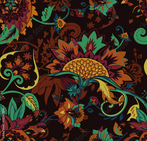 Paisley. Seamless Textile floral pattern with oriental paisley ornament.