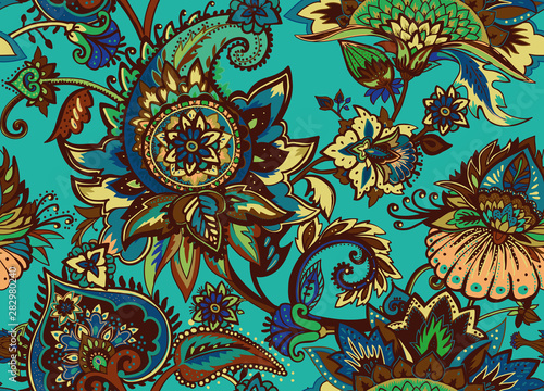 Paisley. Seamless Textile floral pattern with oriental paisley ornament.