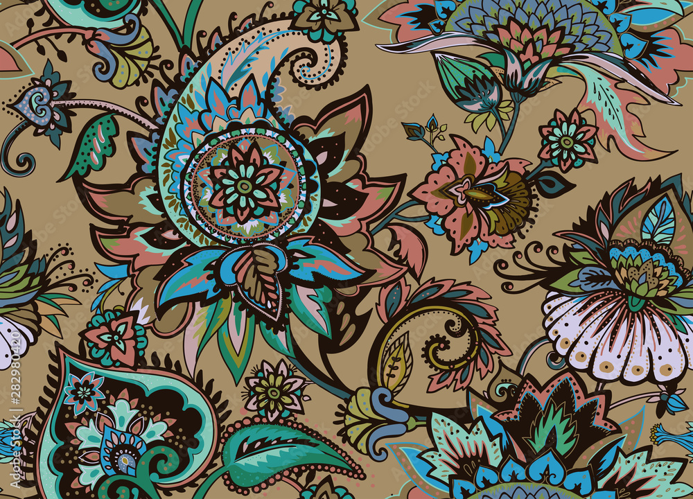 custom made wallpaper toronto digitalPaisley. Seamless Textile floral pattern with oriental paisley ornament.