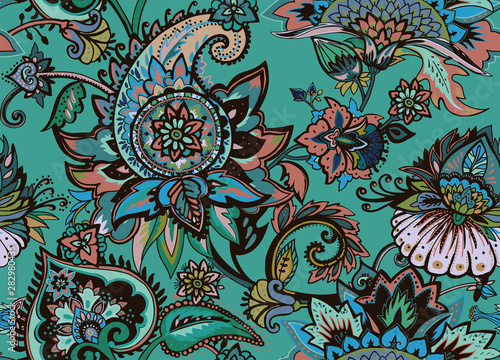 Paisley. Seamless Textile floral pattern with oriental paisley ornament.