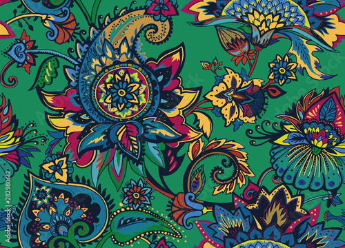 Paisley. Seamless Textile floral pattern with oriental paisley ornament.