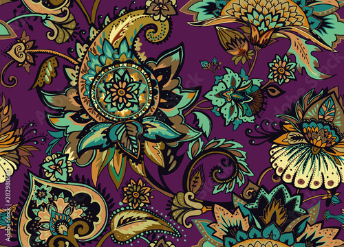 Paisley. Seamless Textile floral pattern with oriental paisley ornament.