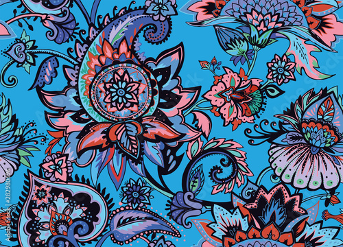 Paisley. Seamless Textile floral pattern with oriental paisley ornament.
