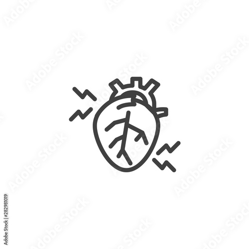 Heartache line icon. linear style sign for mobile concept and web design. Human heart pain outline vector icon. Arrhythmia symbol, logo illustration. Vector graphics