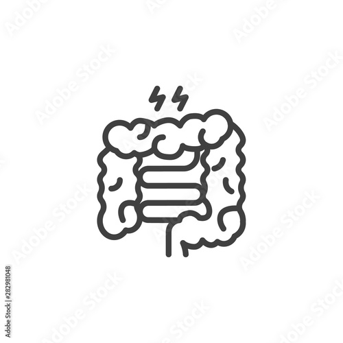 Large intestine pain line icon. linear style sign for mobile concept and web design. Ulcerative Colitis outline vector icon. Symbol, logo illustration. Vector graphics