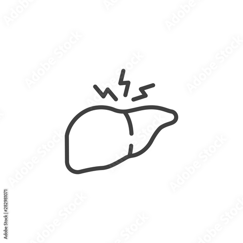 Liver pain line icon. linear style sign for mobile concept and web design. Human liver ache outline vector icon. Cirrhosis symbol, logo illustration. Vector graphics