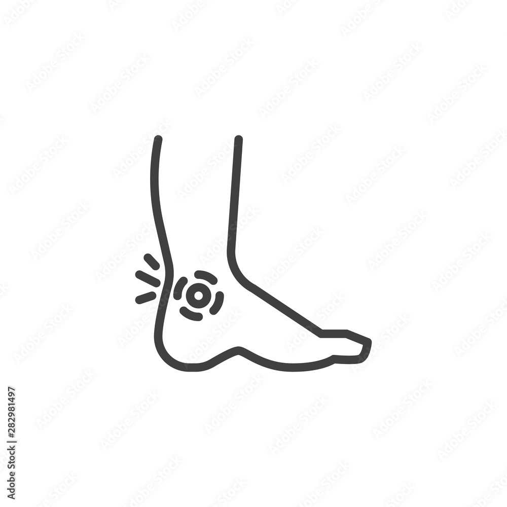 Leg ankle pain line icon. linear style sign for mobile concept and web design. Foot pain outline vector icon. Symbol, logo illustration. Vector graphics Leg ankle pain line icon. linear style sign for mobile concept and web design. Foot pain outline vector icon. Symbol, logo illustration. Vector graphics