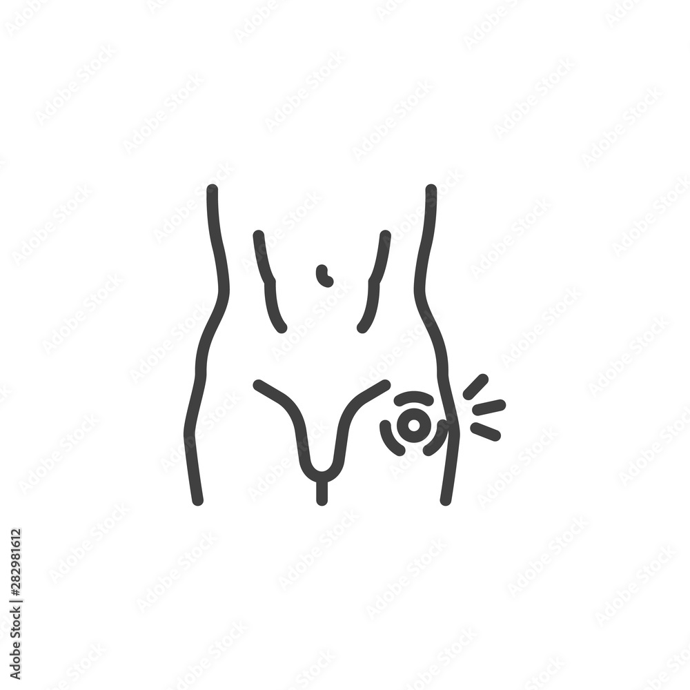 Varicocele line icon. linear style sign for mobile concept and web design. Urethra pain outline vector icon. Symbol, logo illustration. Vector graphics