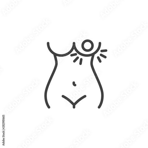 Female breast pain line icon. linear style sign for mobile concept and web design. Breast cancer outline vector icon. Symbol, logo illustration. Vector graphics