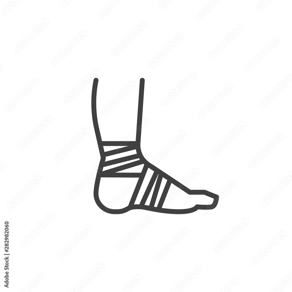 Bandaged foot line icon. linear style sign for mobile concept and web design. Foot injury outline vector icon. Symbol, logo illustration. Vector graphics Bandaged foot line icon. linear style sign for mobile concept and web design. Foot injury outline vector icon. Symbol, logo illustration. Vector graphics